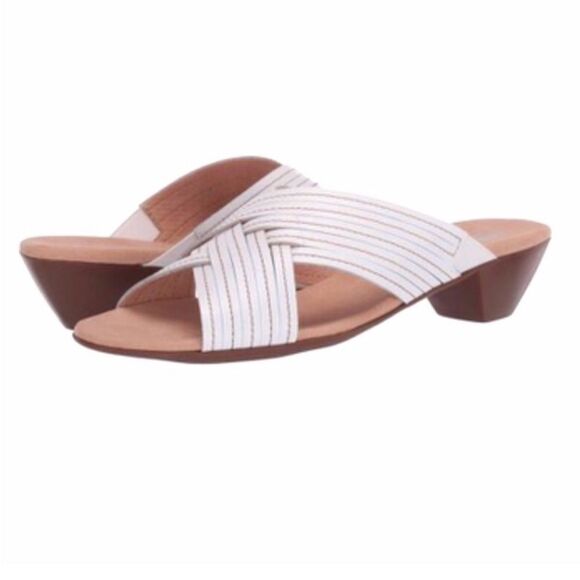 Munro Kelsey Open-Toe Sandal, Slide, White Leather, 2 inch heel, Size 10 N - Picture 1 of 13